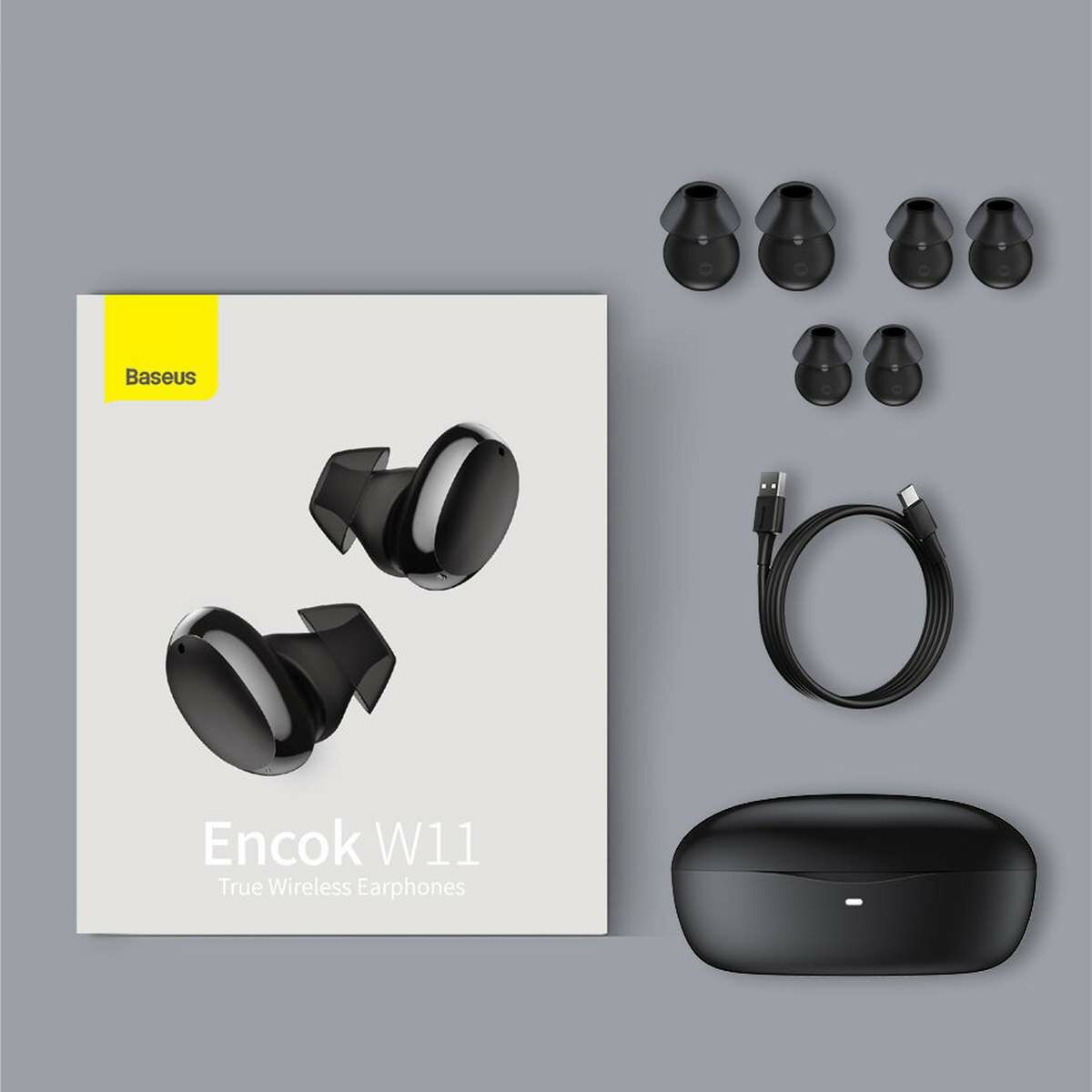 Kép 10/10 - Baseus Encok W11 Bluetooth vezeték nélküli fülhallgató, TWS, vízálló IPX8, fekete (NGTW060001)