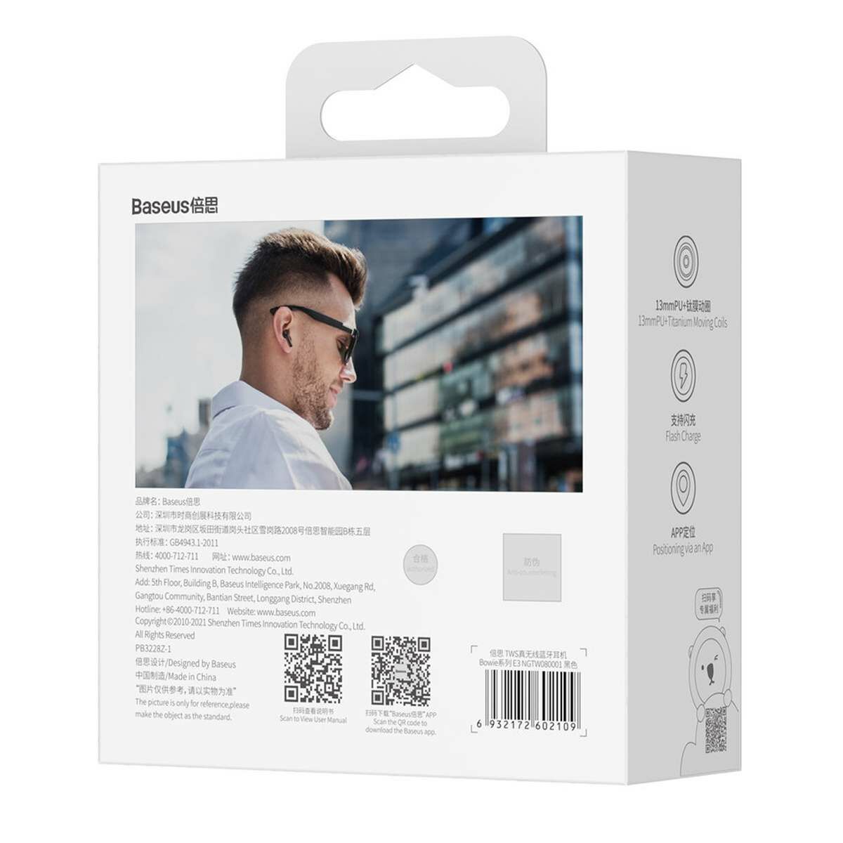 Kép 10/10 - Baseus Bowie E3 Bluetooth vezeték nélküli fülhallgató, BT 5.2, TWS, IP64, fekete (NGTW080001)
