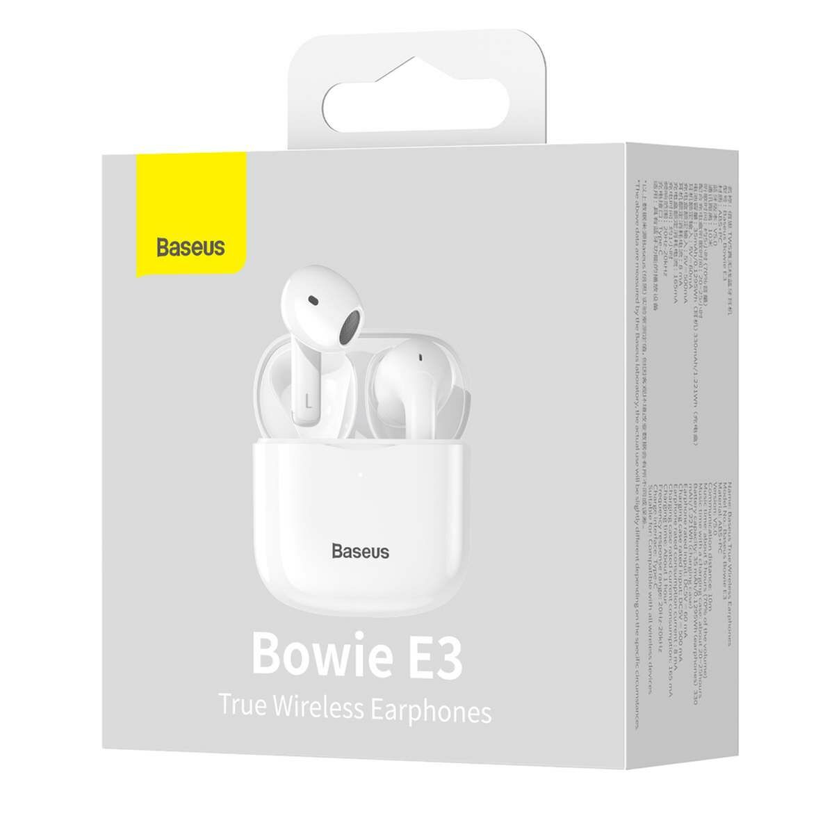 Kép 10/11 - Baseus Bowie E3 Bluetooth vezeték nélküli fülhallgató, BT 5.2, TWS, IP64, fehér (NGTW080002)