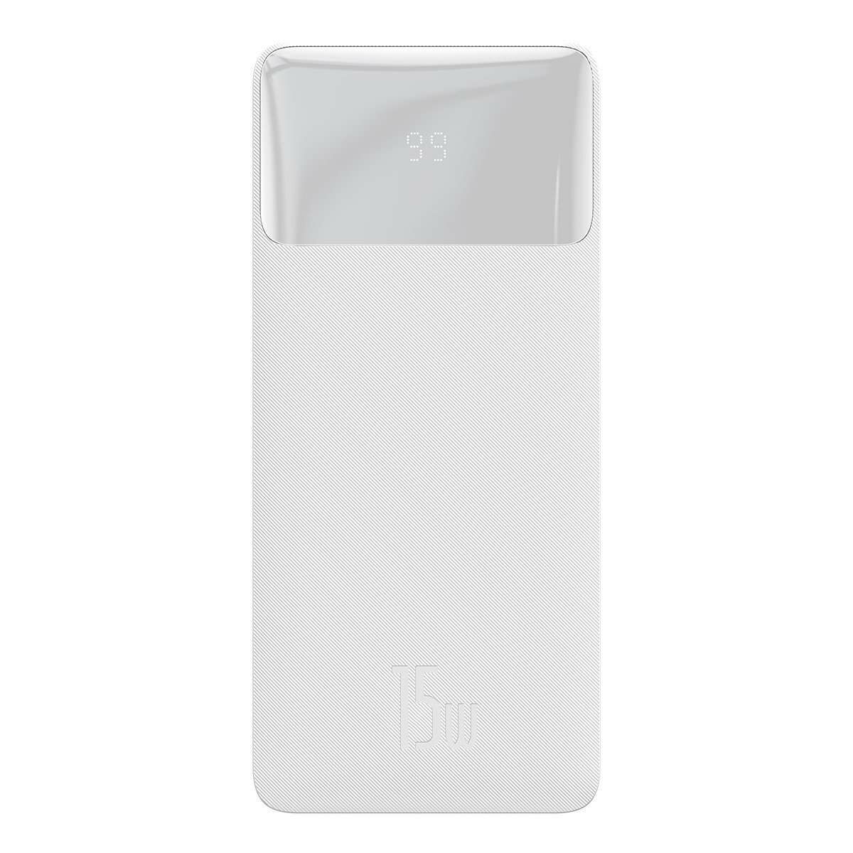 Kép 1/5 - Baseus Pro külső akkumlátor digitális kijelzővel, USB-A-microUSB kábellel, 15W, 10000 mAh, fehér (PPBD050002)