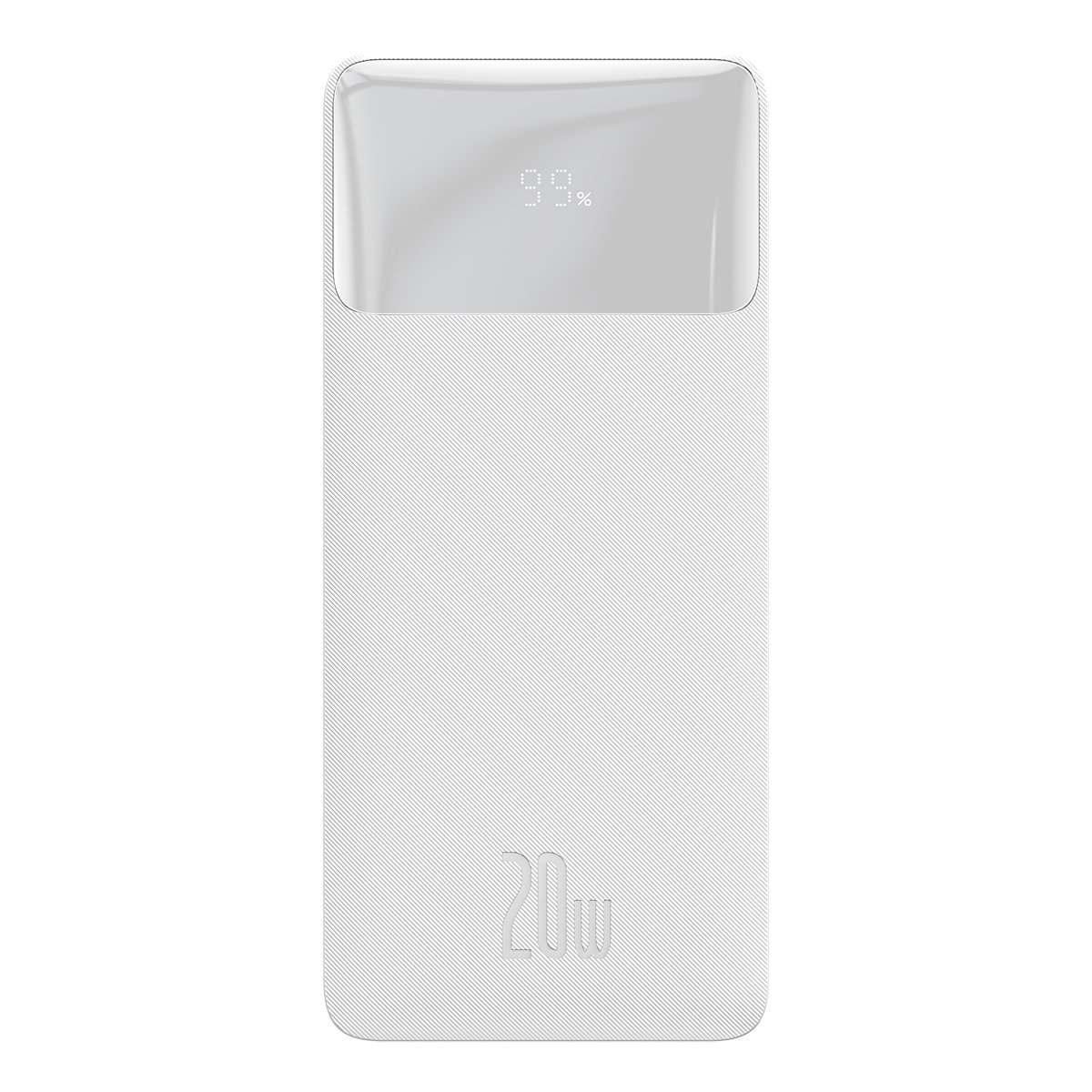 Kép 2/7 - Baseus Pro külső akkumlátor digitális kijelzővel, USB-A-USB-C kábellel, gyors töltés, C+U+U, 20W, 30000 mAh, fehér (PPBD050402)