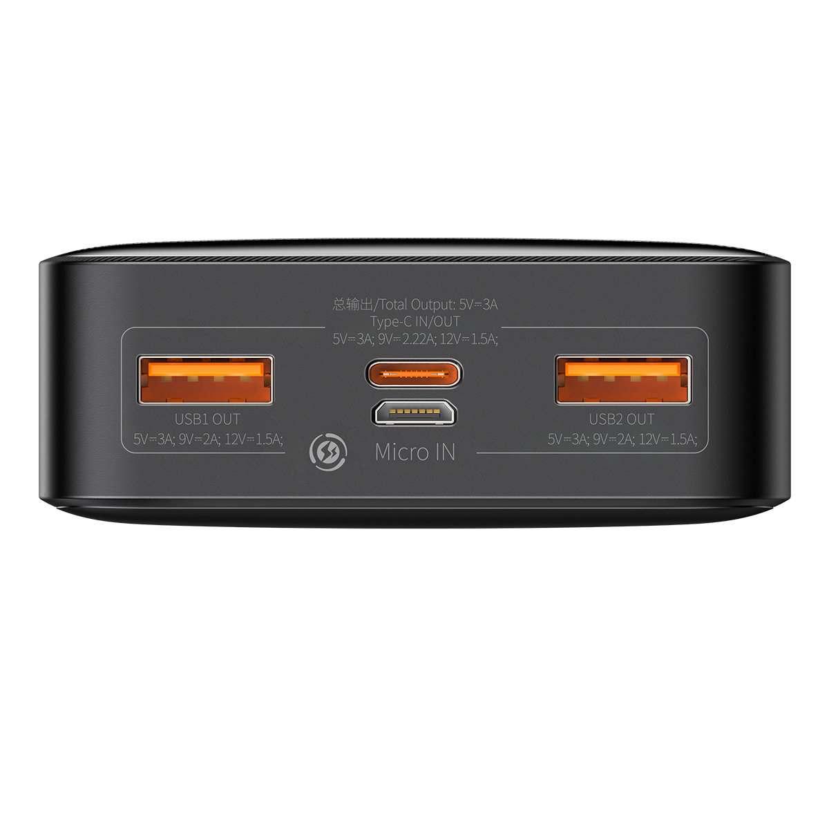 Kép 4/10 - Baseus Bipow külső akkumlátor digitális kijelzővel, 25 cm-es kábellel, C+U+U, 15W, 20000 mAh, fekete (PPBD050501)