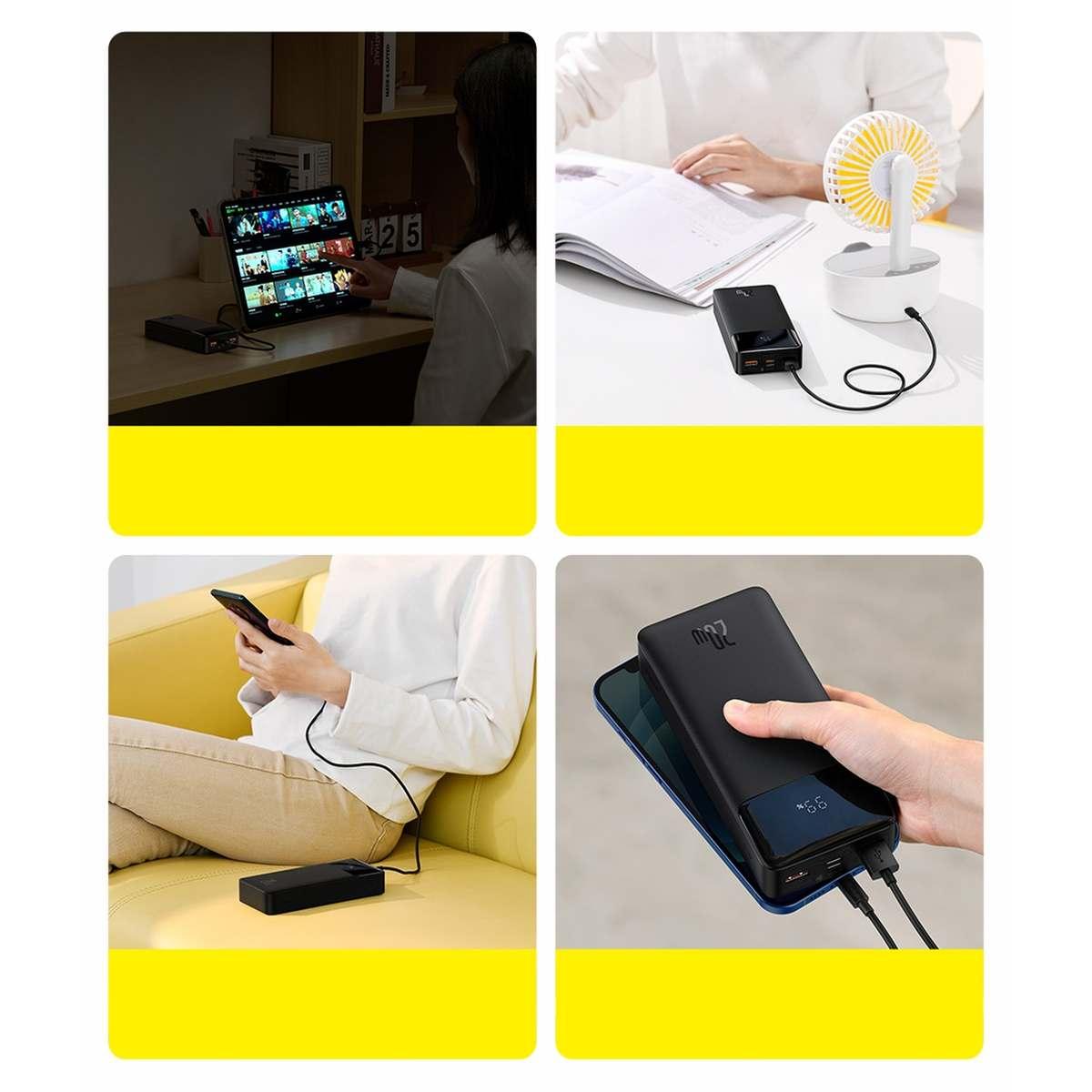 Kép 5/10 - Baseus Bipow külső akkumlátor digitális kijelzővel, 25 cm-es kábellel, C+U+U, 15W, 20000 mAh, fekete (PPBD050501)