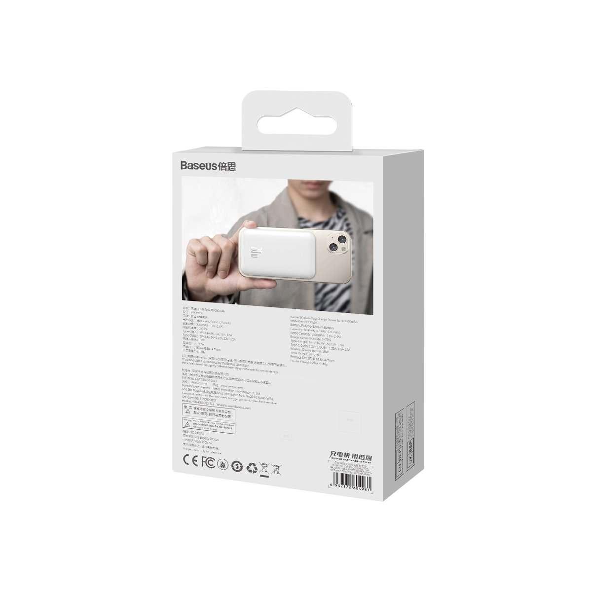 Kép 9/9 - Baseus Magnetic Mini külső akkumlátor, MagSafe kompatibilis, USB-C - USB-C kábellel, 15W / PD 20W, 6000 mAh, fehér (PPCX020002)