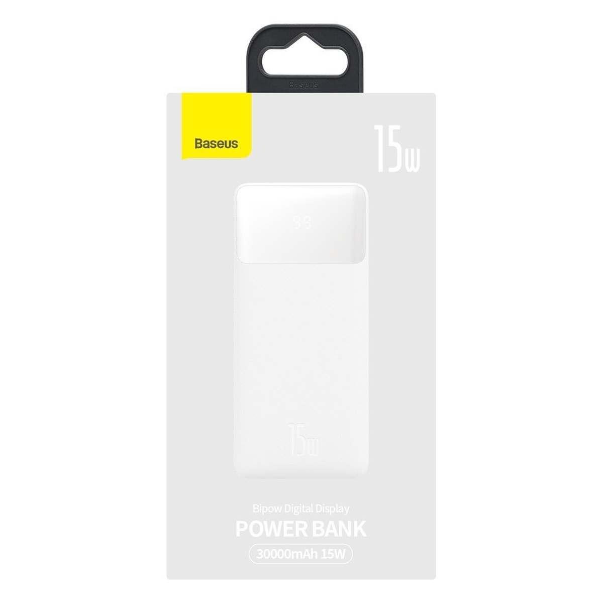 Kép 8/9 - Baseus Bipow küslő akkumlátor digitális kijelzővel, PD3.0 + QC3.0, 30000 mAh, 15W, fehér (PPDML-K02)