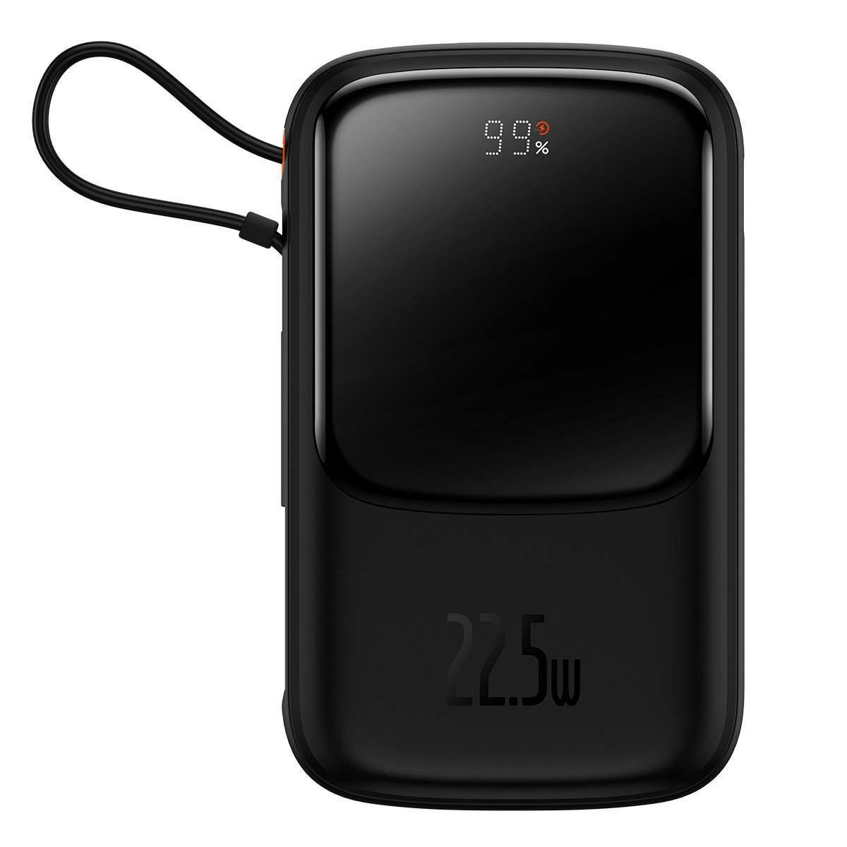 Kép 1/10 - Baseus Qpow külső akkumlátor, digitális kijelzővel, U+C, beépített USB-C kábellel, QC, SCP, AFC, FCP, 22,5W, 10000 mAh, fekete (PPQD020101)