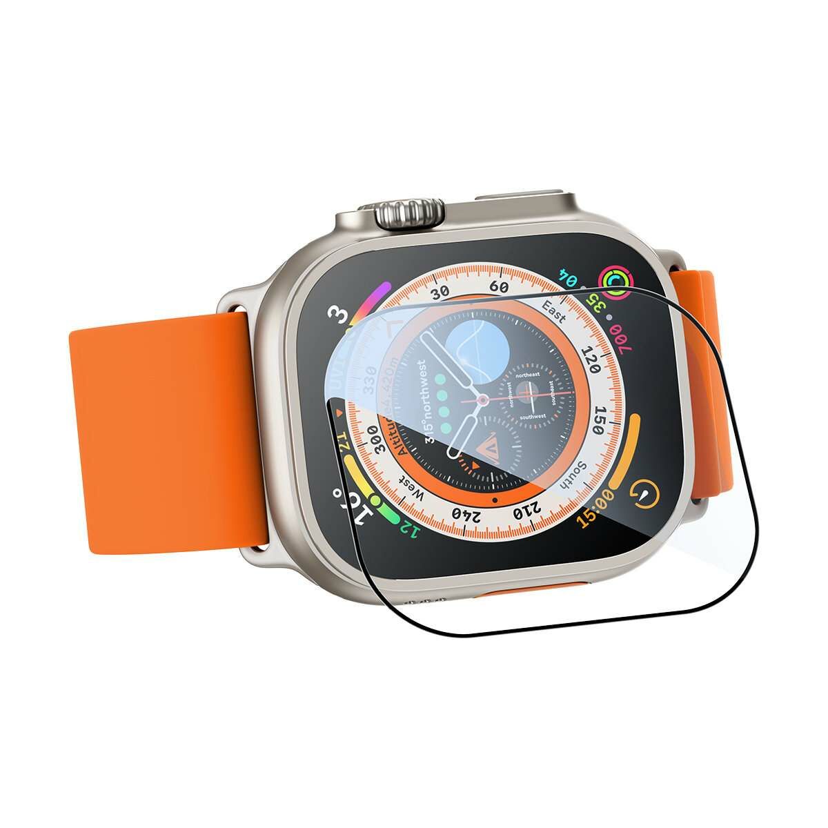 Kép 5/8 - Baseus iWatch 0.2 mm-es edzett üvegfólia Watch Ultra-hoz 49mm, átlátszó (SGWJ030002)
