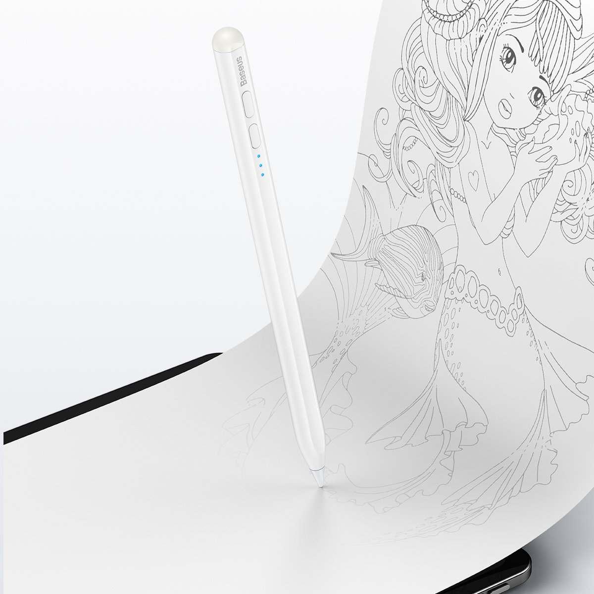 Kép 5/9 - Baseus Smooth Writing Active Stylus toll LED kijelzővel + USB Type-C 0.3m-es kábellel+ cserélhető heggyel, fehér (SXBC000202)