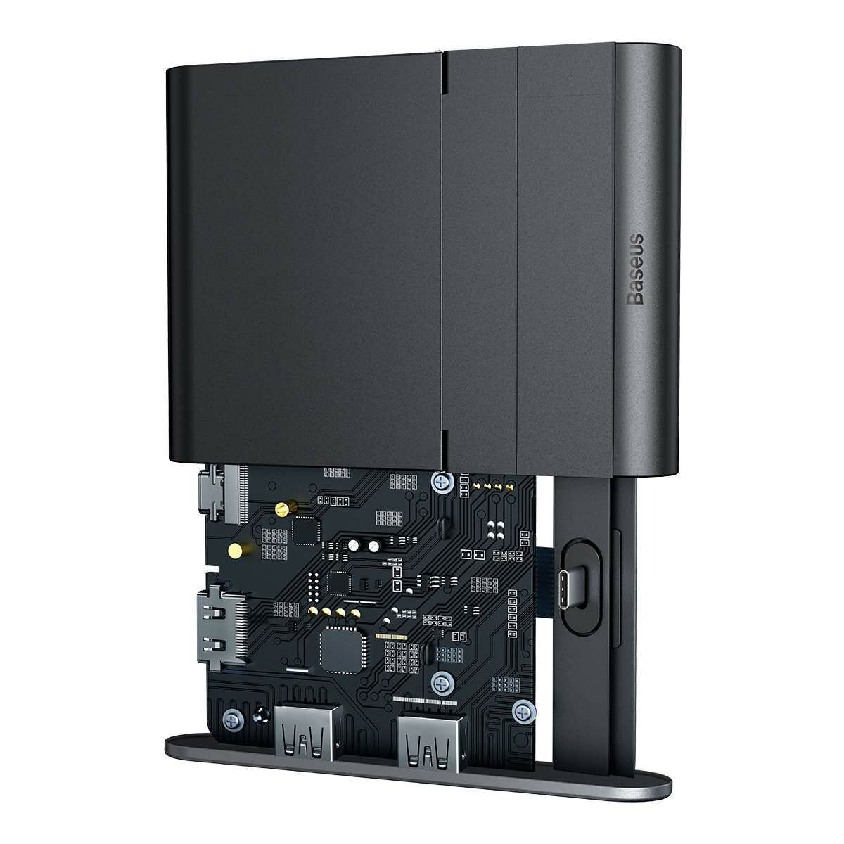 Kép 6/11 - Baseus Mate asztali dokkoló és HUB mobiltelefonokhoz (USB-C-3x USB, HDMI, Type-C, PD, SD/TF) fekete (WKMD000001)