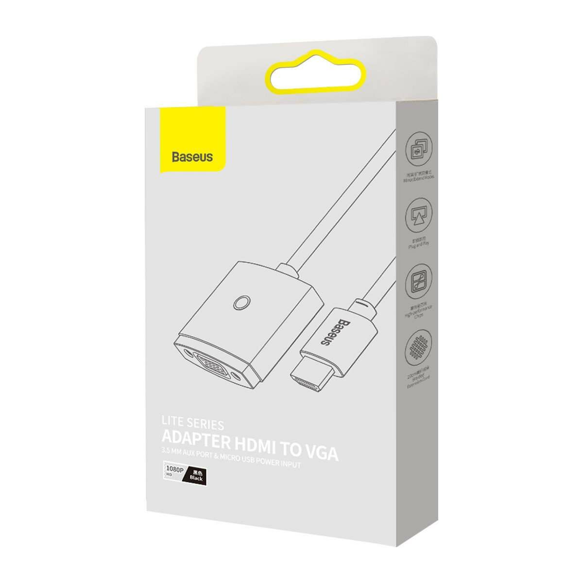 Kép 10/11 - Baseus Lite Series átalakító adapter HDMI-ról VGA-ra + mini jack 3.5mm és micro USB, fekete (WKQX010101)