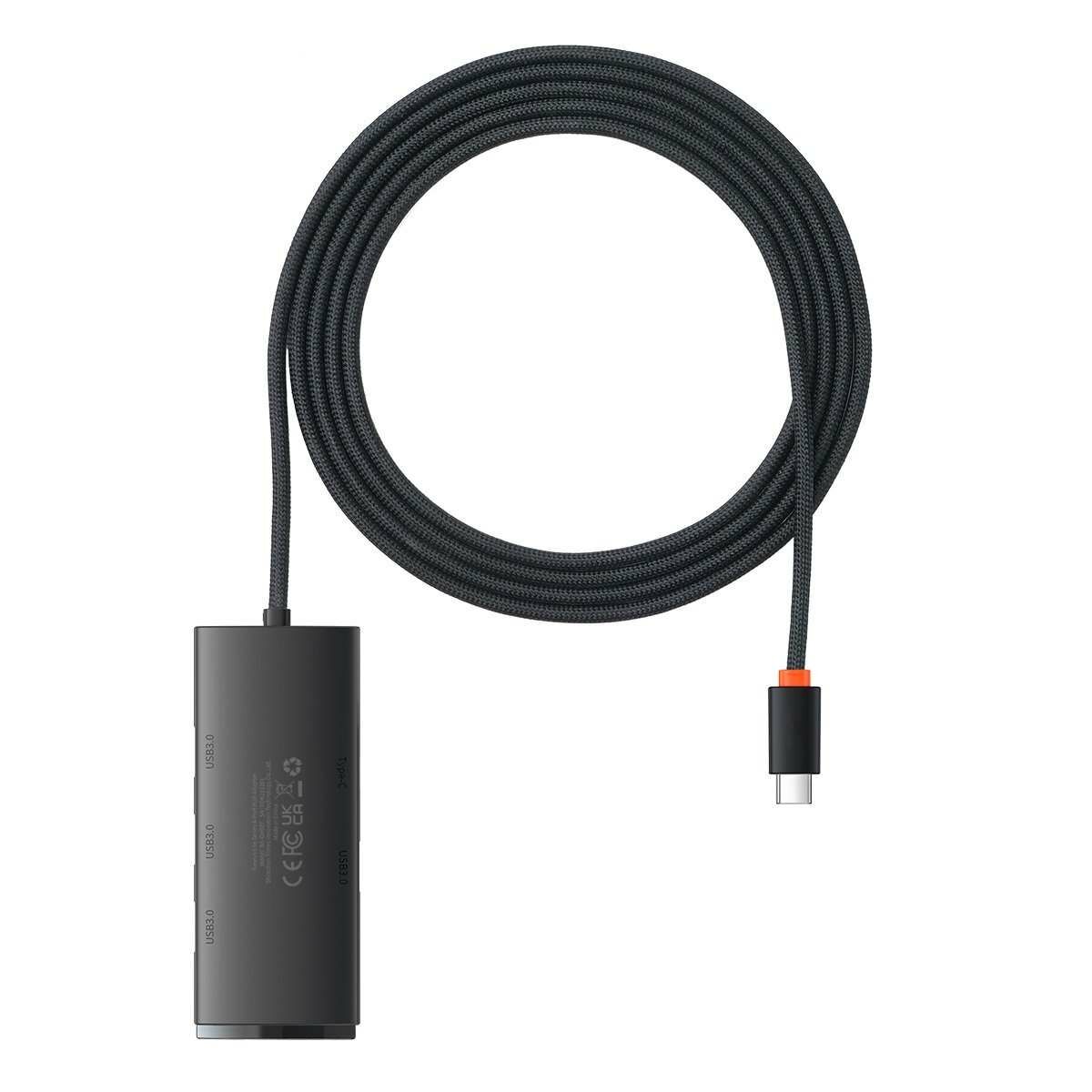 Kép 2/11 - Baseus HUB Lite 4-in-1 adapter (USB-C - 4xUSB-A 3.0 5Gb/s) 2m-es kábellel, fekete (WKQX030501)
