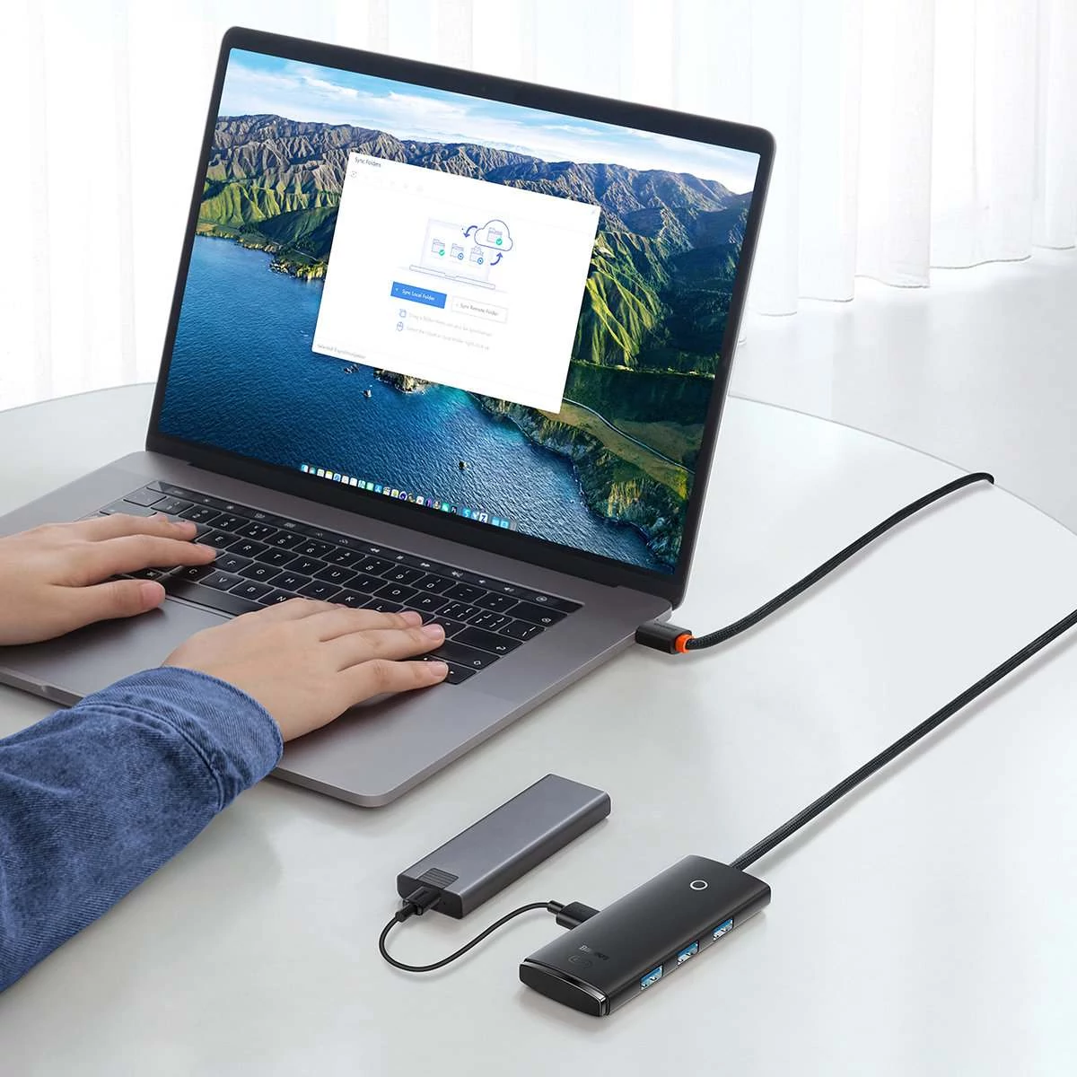 Kép 7/11 - Baseus HUB Lite 4-in-1 adapter (USB-C - 4xUSB-A 3.0 5Gb/s) 2m-es kábellel, fekete (WKQX030501)