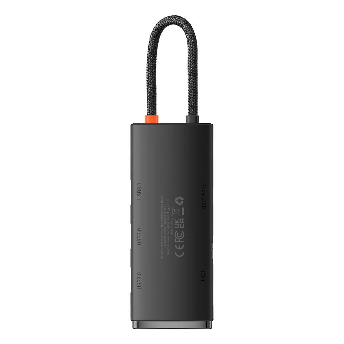 Kép 3/11 - Baseus HUB Lite 5-in-1 adapter (USB-C - 3xUSB-A 3.0 5Gb/s, USB-C, HDMI) 0.2m-es kábellel, fekete (WKQX040001)