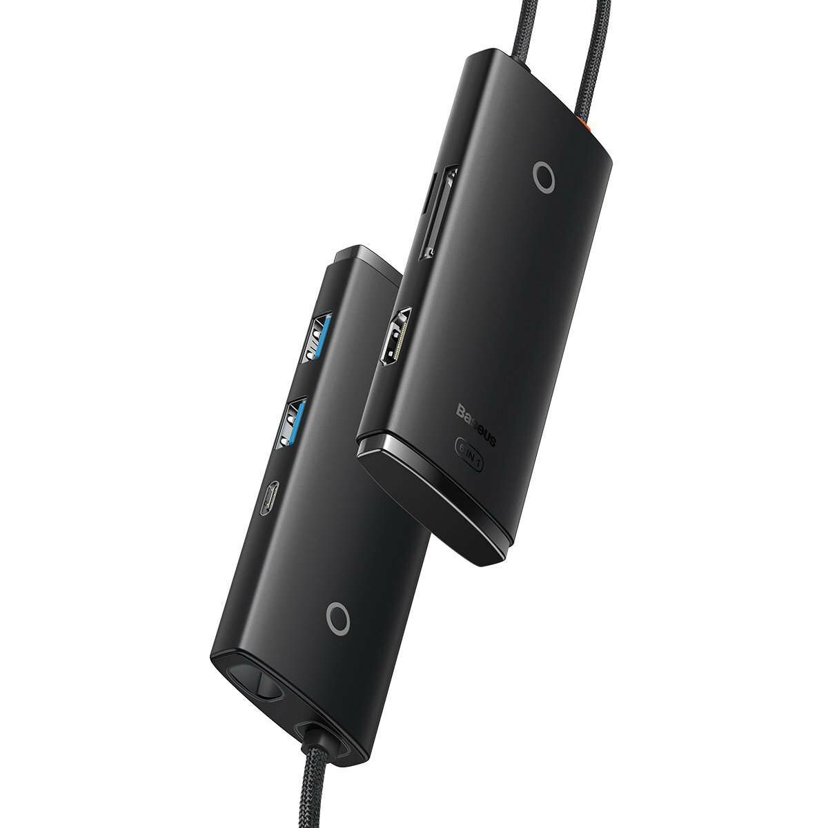Kép 5/9 - Baseus HUB Lite 6-in-1 adapter (Type-C - 2x USB 3.0 / USB-C / HDMI 1.4 / SD/TF) fekete (WKQX050001)