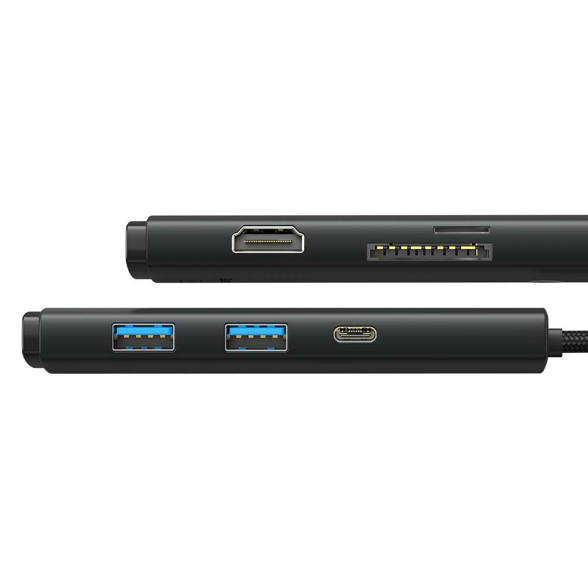 Kép 4/9 - Baseus HUB Lite 6-in-1 adapter (Type-C - 2x USB 3.0 / USB-C / HDMI 1.4 / SD/TF) fekete (WKQX050001)