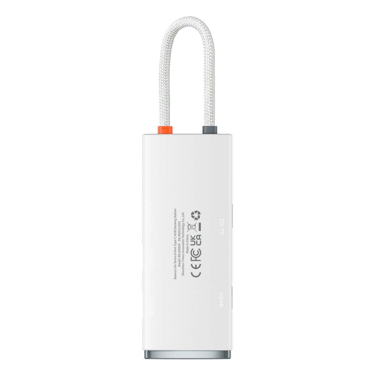 Kép 5/12 - Baseus HUB Lite 5-in-1 adapter (Type-C - 2x USB 3.0 / USB-C / HDMI 1.4 / SD/TF) fehér (WKQX050002)
