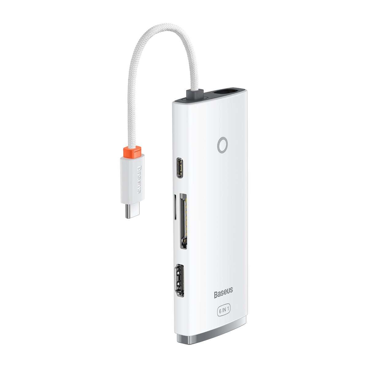Kép 4/12 - Baseus HUB Lite 6-in-1 adapter (Type-C - 2x USB 3.0 / PD USB-C / HDMI 1.4 / SD/TF), fehér (WKQX050102)