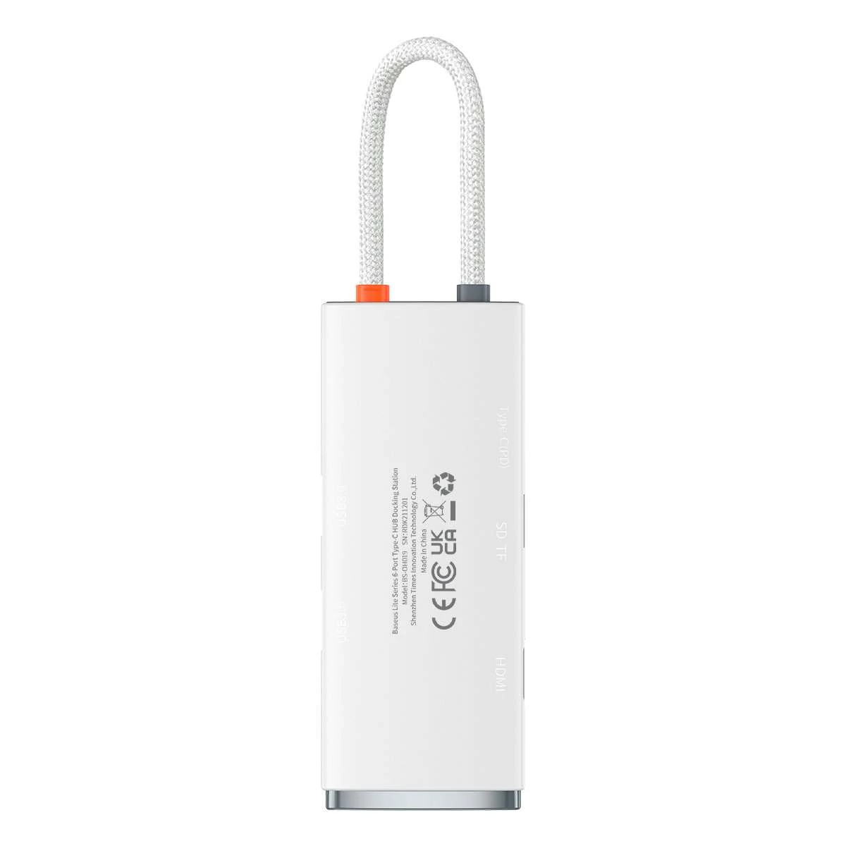 Kép 2/12 - Baseus HUB Lite 6-in-1 adapter (Type-C - 2x USB 3.0 / PD USB-C / HDMI 1.4 / SD/TF), fehér (WKQX05010