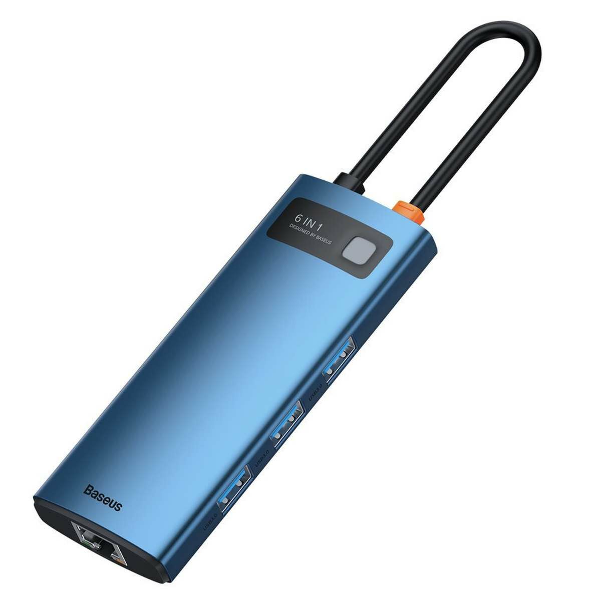 Kép 1/10 - Baseus  Metal Gleam HUB, 6-in-1 multifunkciós, (USB-C- 3x USB 3.2, PD 100W / HDMI 4K 30Hz / RJ45 1Gbps), kék (WKWG000003)