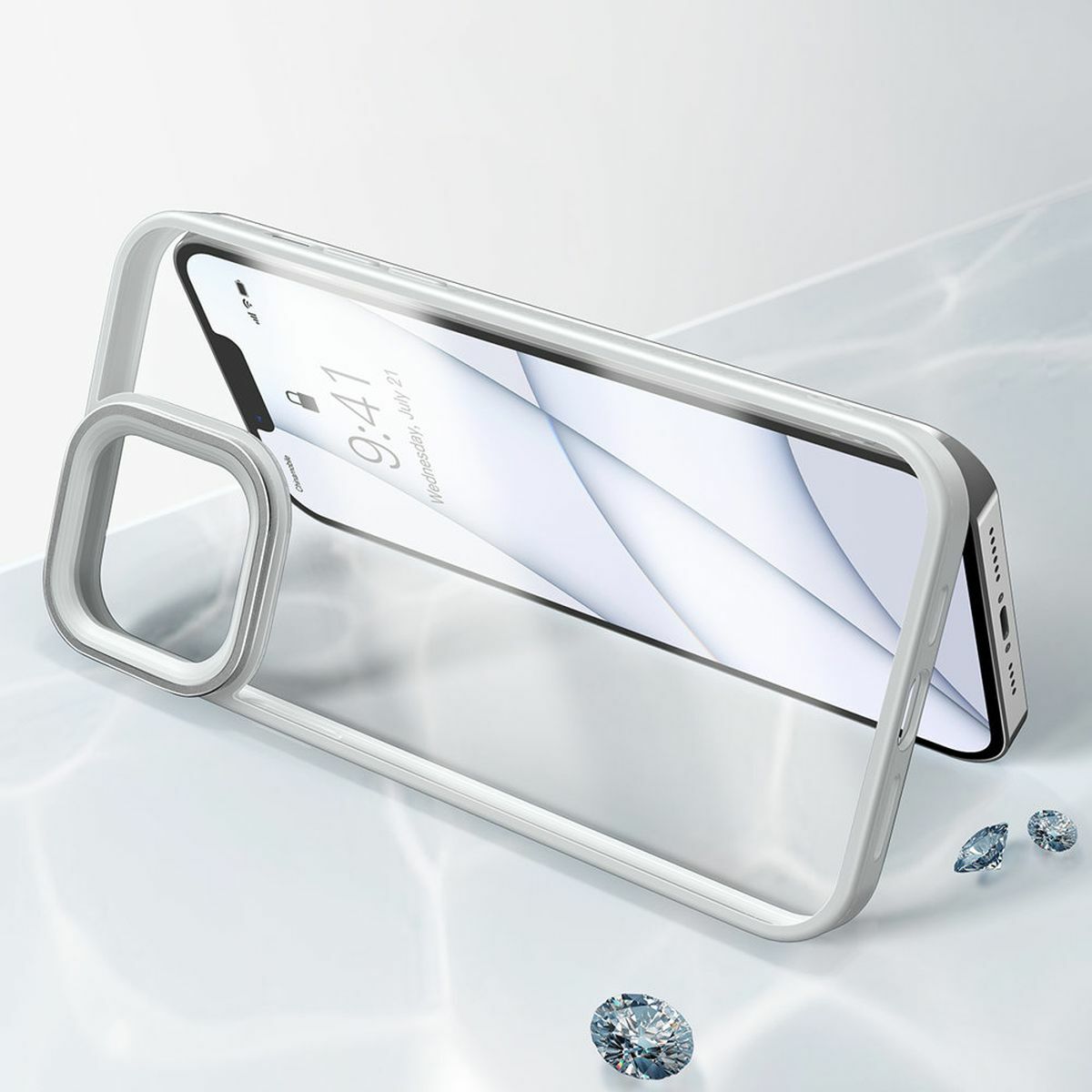 Kép 7/11 - Baseus iPhone 13 Crystal telefontok, szürke (ARJT000313)