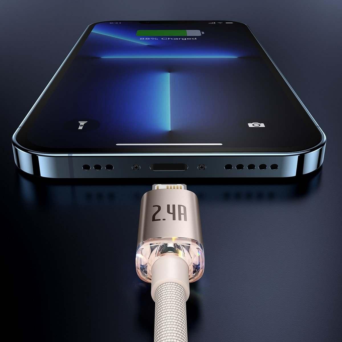 Kép 9/11 - Baseus Crystal Shine Lightning adat- és töltőkábel 2.4A, 20W, 2m rózsaszín (CAJY001204)