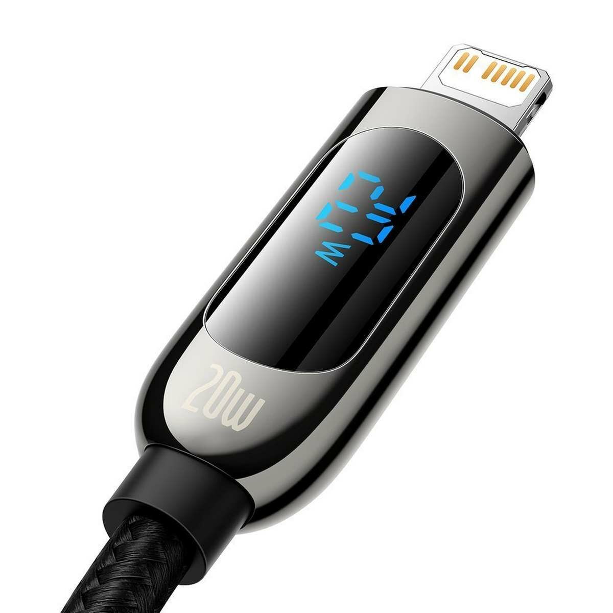 Kép 3/5 - Baseus USB Type C - Lightning adat- és töltőkábel digit kijelzővel, Power Delivery 20W, 2m, fekete (CATLSK-A01)