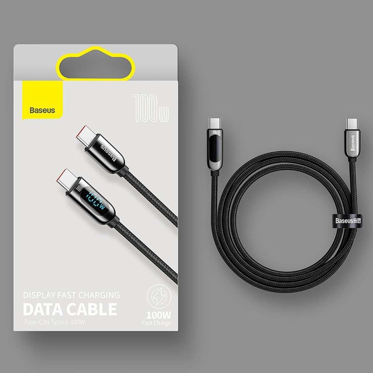 Kép 10/10 - Baseus USB-C - USB-C adat- éd töltőkábel digitális kijelzővel, Power Delivery 100W, 1m, fekete (CATSK-B01)