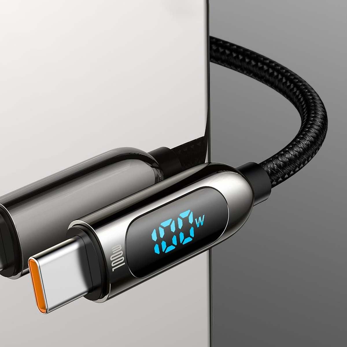 Kép 6/10 - Baseus USB-C - USB-C adat- éd töltőkábel digitális kijelzővel, Power Delivery 100W, 1m, fekete (CATSK-B01)