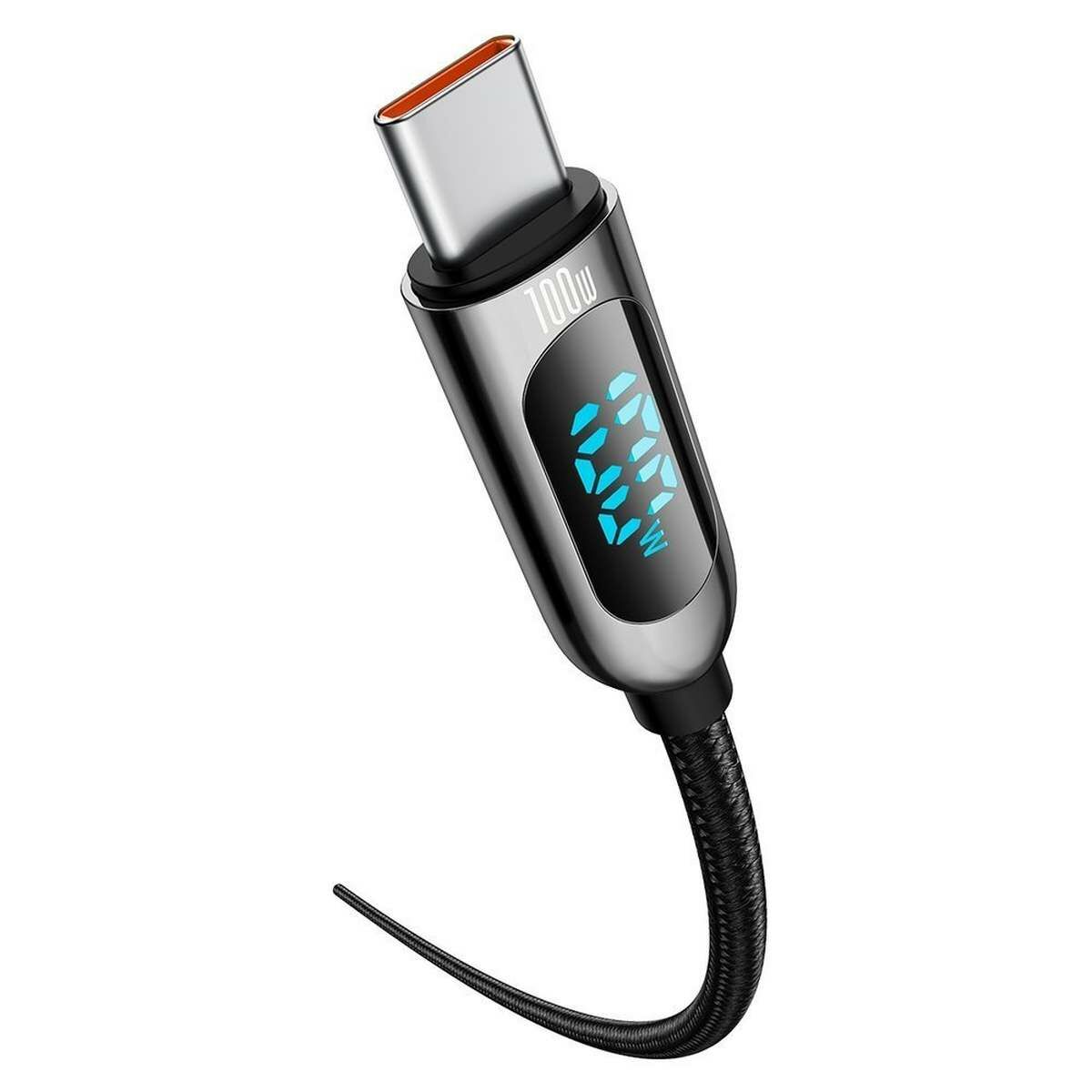 Kép 2/10 - Baseus USB-C - USB-C adat- éd töltőkábel digitális kijelzővel, Power Delivery 100W, 1m, fekete (CATSK-B01)