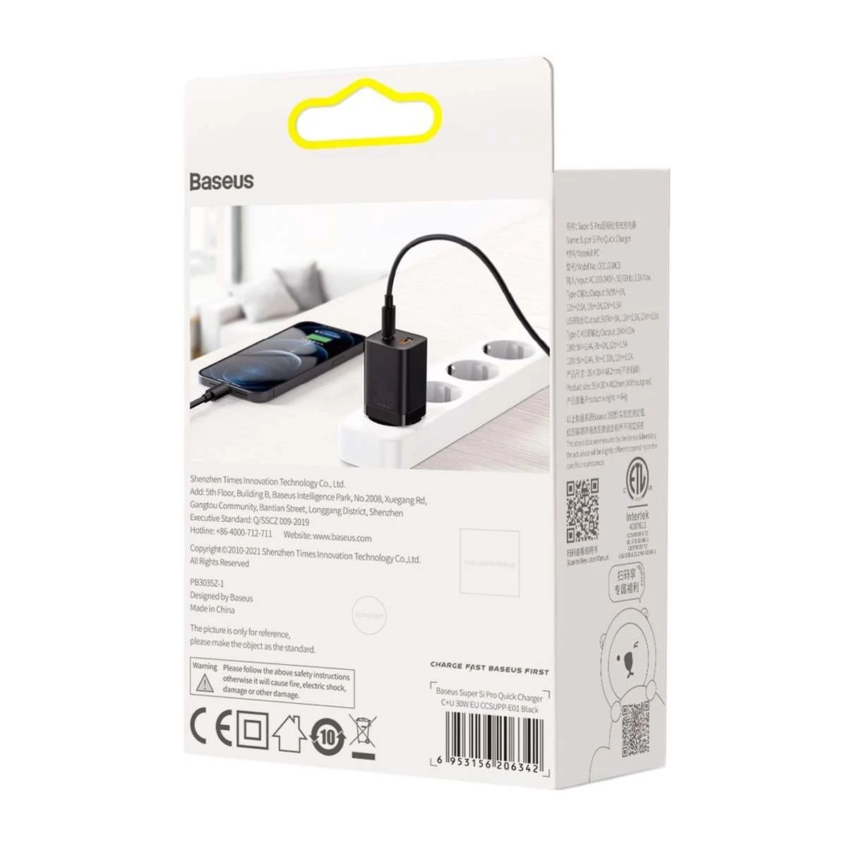 Kép 10/10 - Baseus Super Si Pro mini hálózati gyorstöltő, C+U, PD 3.0, QC 3.0, 30W fekete EU (CCSUPP-E01)