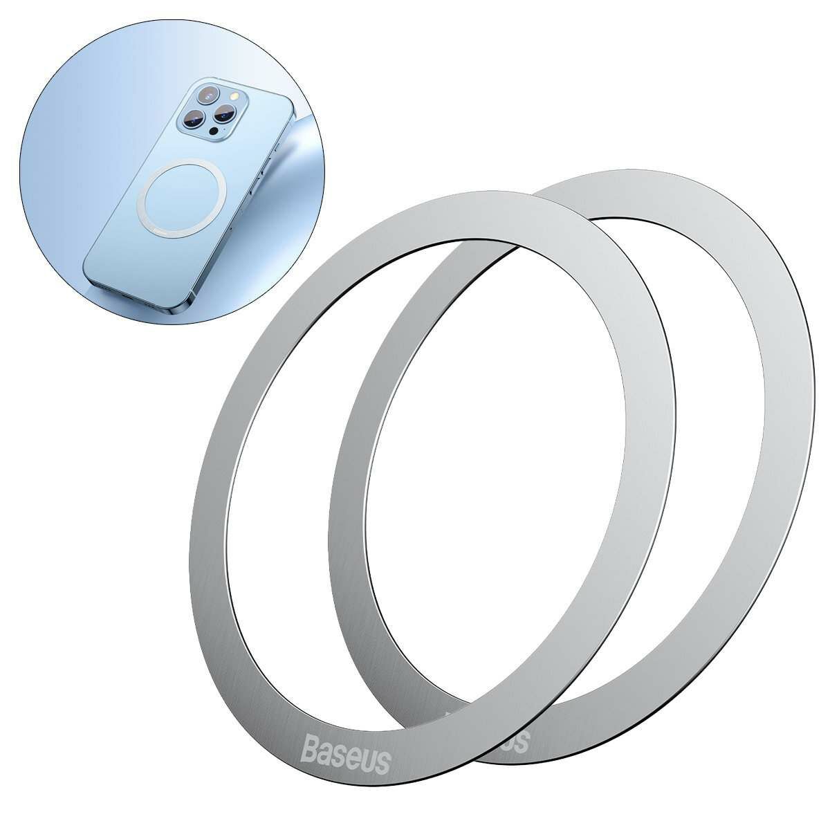 Kép 1/10 - Baseus Halo mágnesgyűrű telefonokhoz (2 db / csomag), ezüst (PCCH000012)