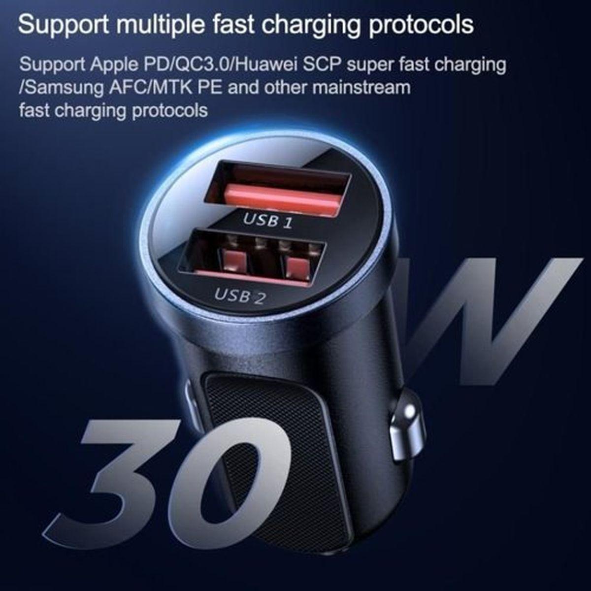 Kép 6/10 - Joyroom szivargyújtós töltő 2xUSB, QC 3.0, AFC, Power Delivery, 30W, fekete (C-A09)