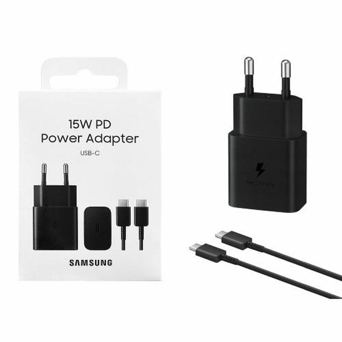 Samsung EP-T1510N 15W hálózati/fali töltő, USB Type-C - Type-C kábellel (1m), fekete EU
