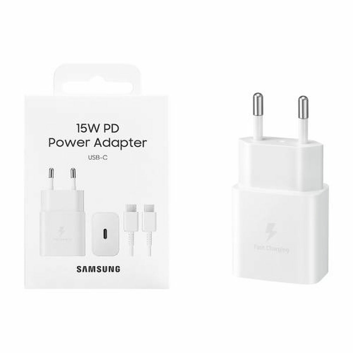 Kép 1/5 - Samsung EP-T1510N 15W hálózati/fali töltő, USB Type-C - Type-C kábellel (1m) fehér EU