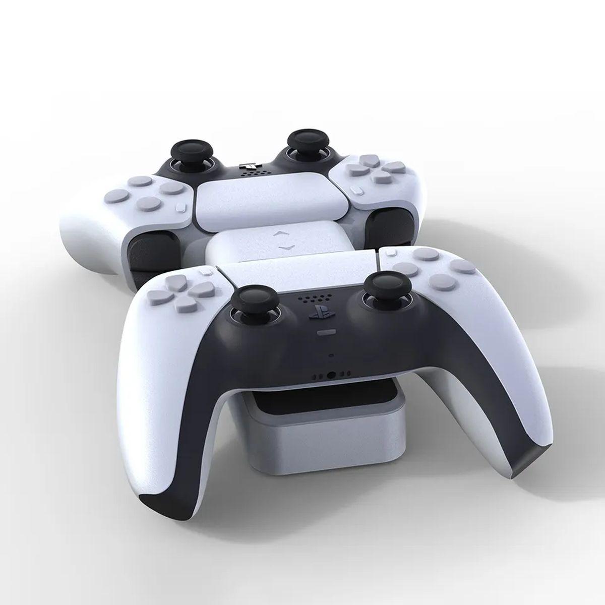 Kép 2/5 - Honcam Gaming PS5 DualSense kontroller töltőállomás, 2 állásos, fekvő, fehér EU