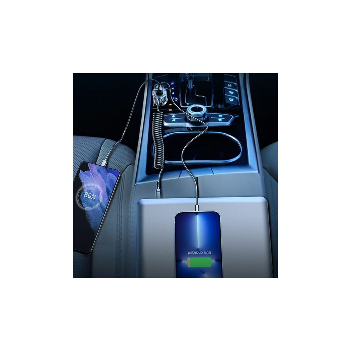Kép 4/7 - Joyroom 3-in-1 autós szivargyújtós töltő, 2xUSB Type-C+USB, 55W, fekete (JR-CL07)