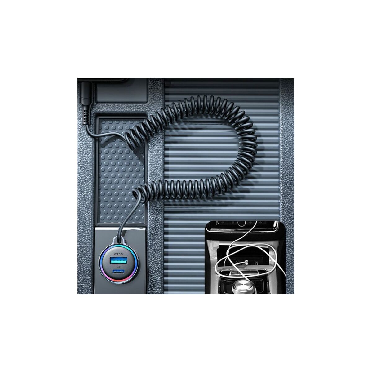 Kép 7/7 - Joyroom 3-in-1 autós szivargyújtós töltő, 2xUSB Type-C+USB, 55W, fekete (JR-CL07)