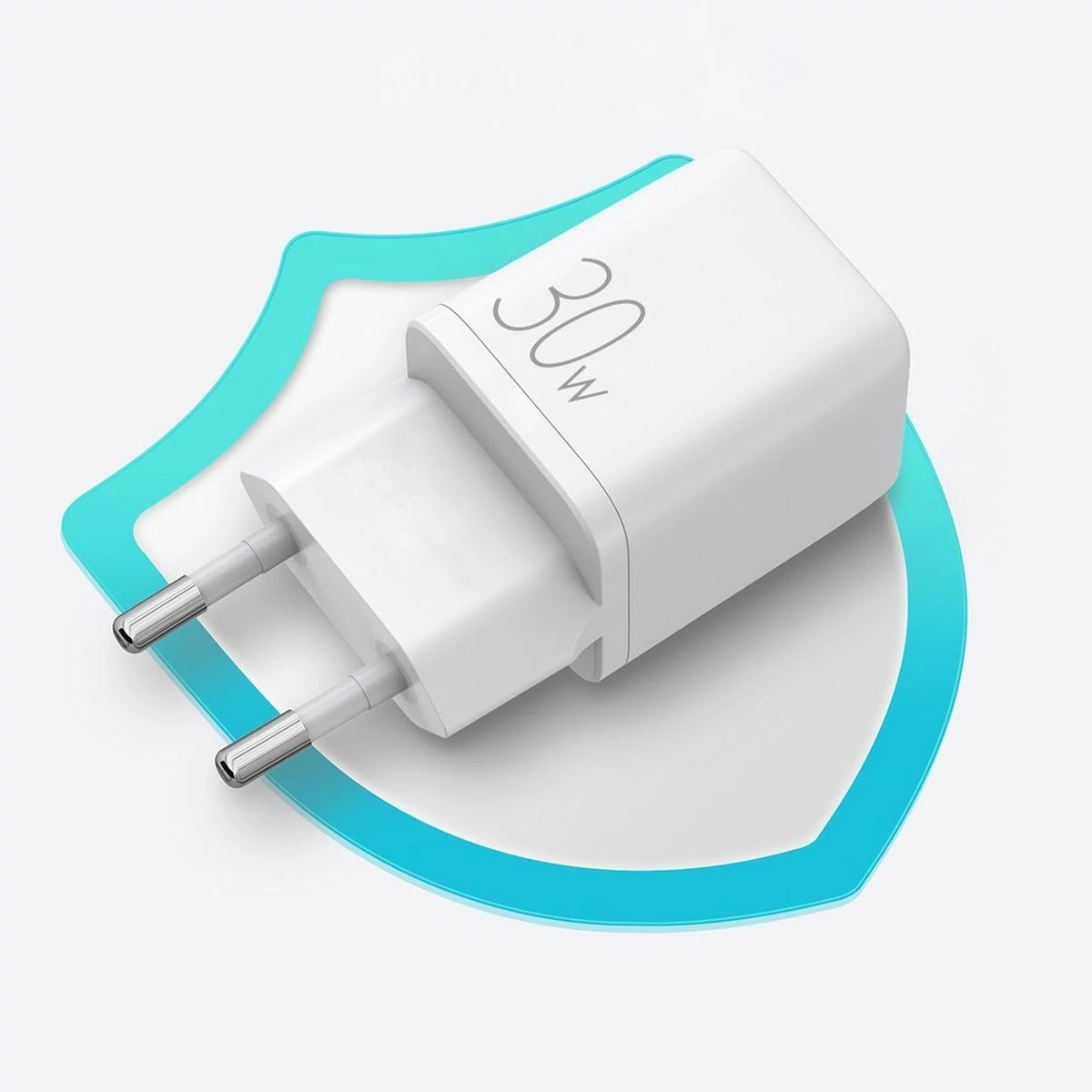 Kép 2/8 - Joyroom  hálózati töltő USB Type-C + USB, QC 3.0, PD 3.0, AFC, FCP, 30W, EU, fehér (L-QP303)