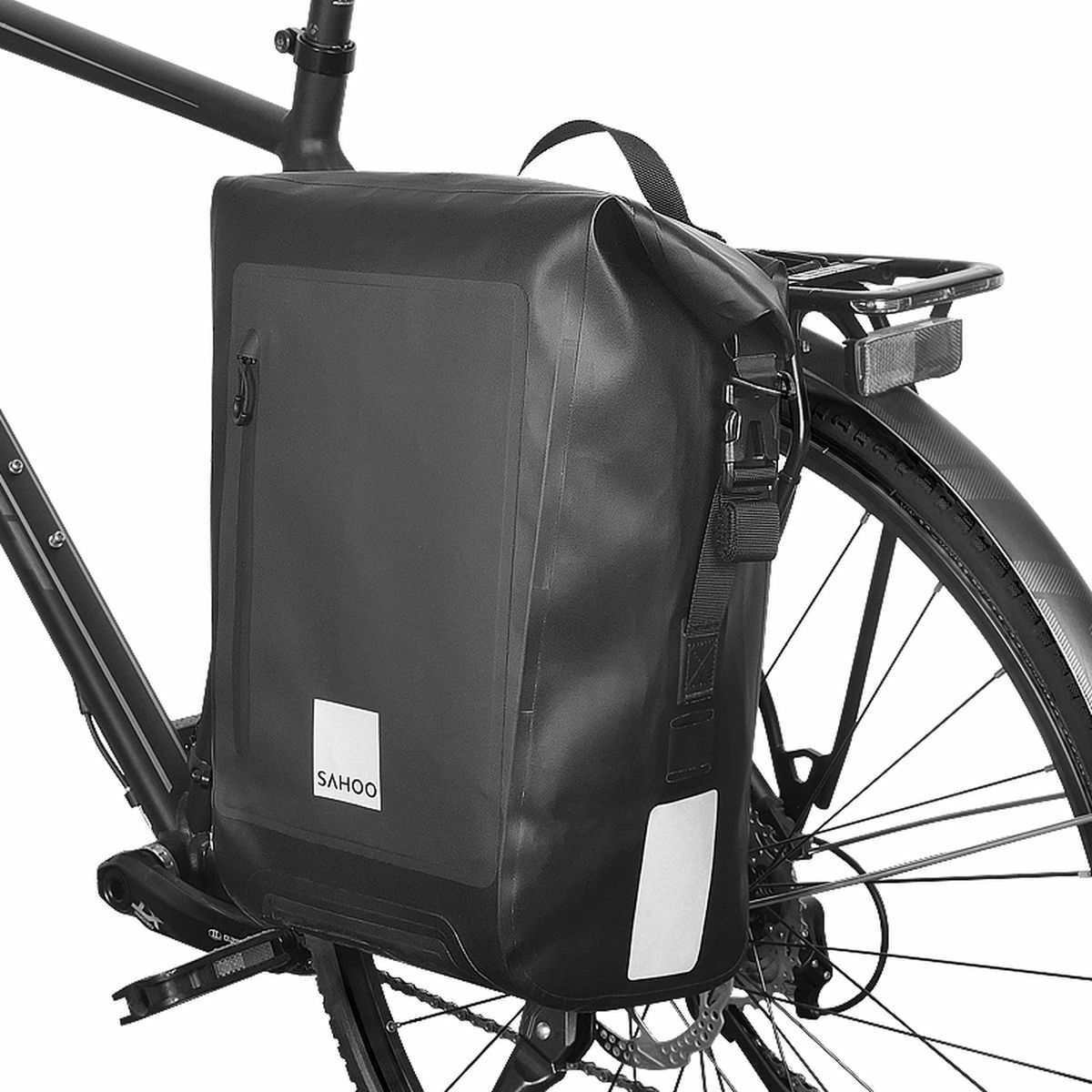 Kép 1/6 - SAHOO csomagtartóra rögzíthető, vízálló kerékpáros oldaltáska, vállpánttal, 20L, fekete SAHOO-142047-SA