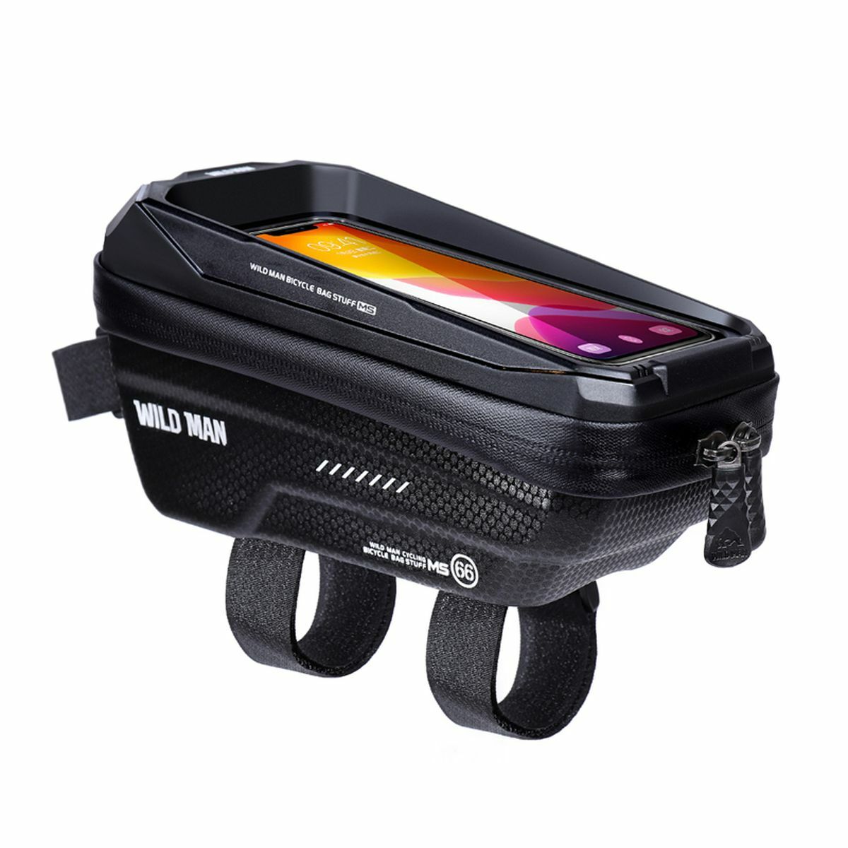 Kép 2/9 - WILDMAN Bicycle Bag MS66 vázra szerelhető, vízálló, merevfalú kerékpáros táska telefontartóval, 4.7-6.7", 1L, fekete WILDMAN-MS66-1L