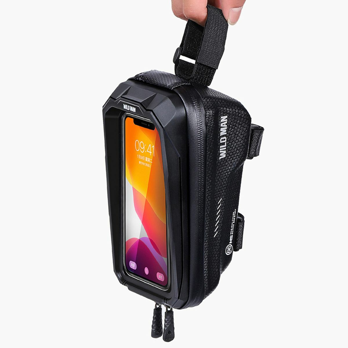 Kép 3/9 - WILDMAN Bicycle Bag MS66 vázra szerelhető, vízálló, merevfalú kerékpáros táska telefontartóval, 4.7-6.7", 1L, fekete WILDMAN-MS66-1L