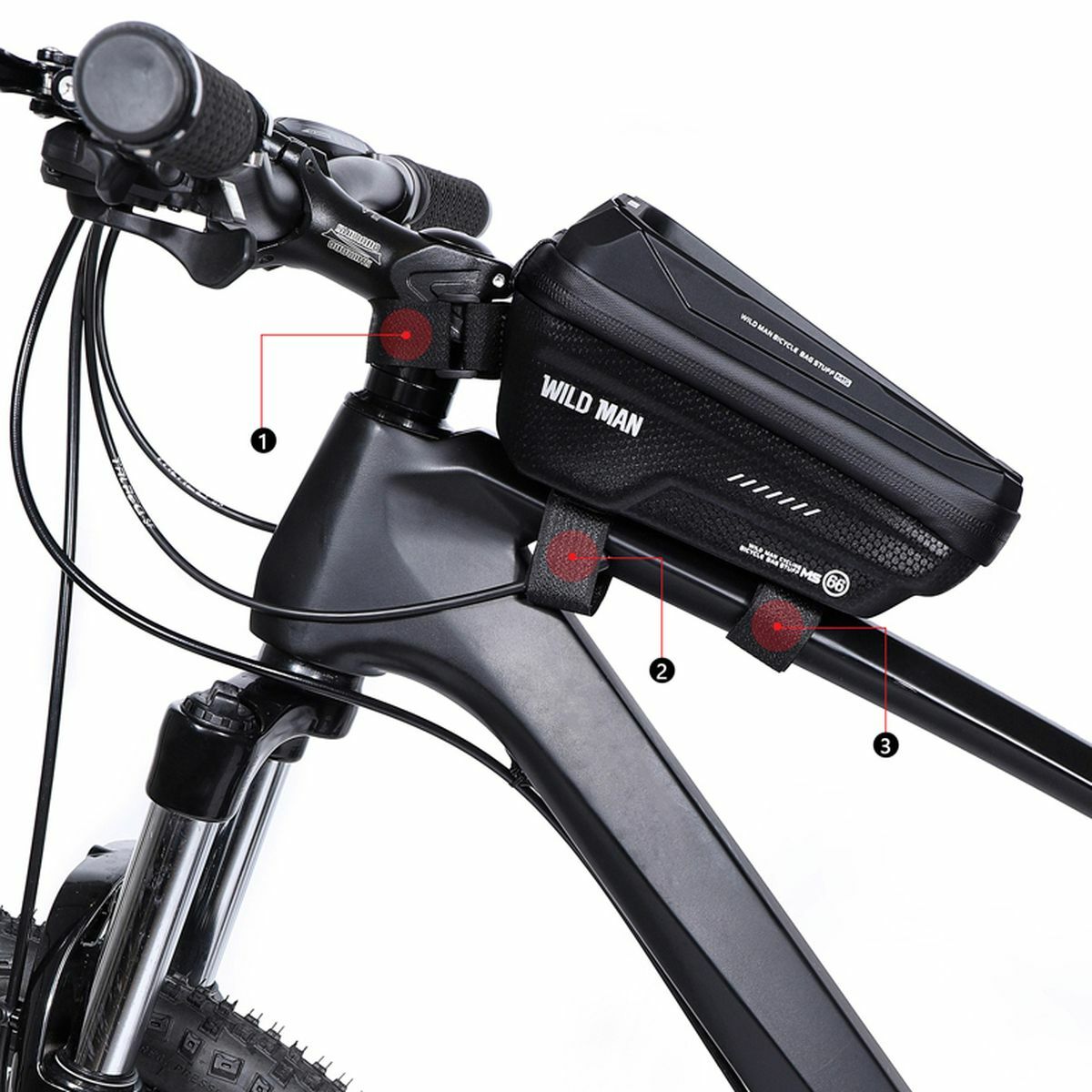 Kép 4/9 - WILDMAN Bicycle Bag MS66 vázra szerelhető, vízálló, merevfalú kerékpáros táska telefontartóval, 4.7-6.7", 1L, fekete WILDMAN-MS66-1L