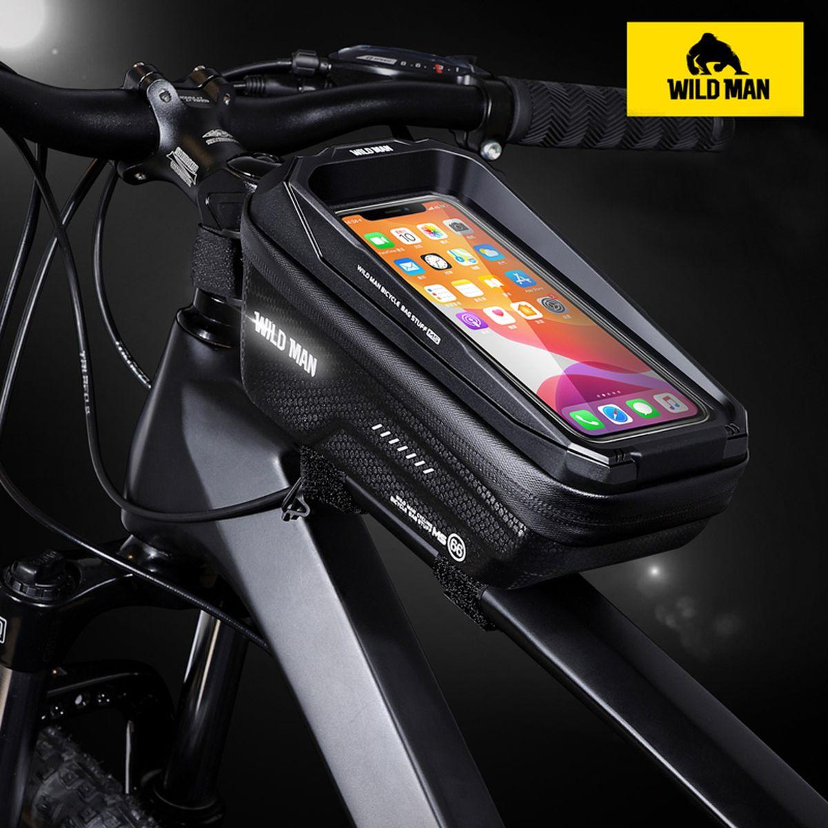Kép 7/9 - WILDMAN Bicycle Bag MS66 vázra szerelhető, vízálló, merevfalú kerékpáros táska telefontartóval, 4.7-6.7", 1L, fekete WILDMAN-MS66-1L
