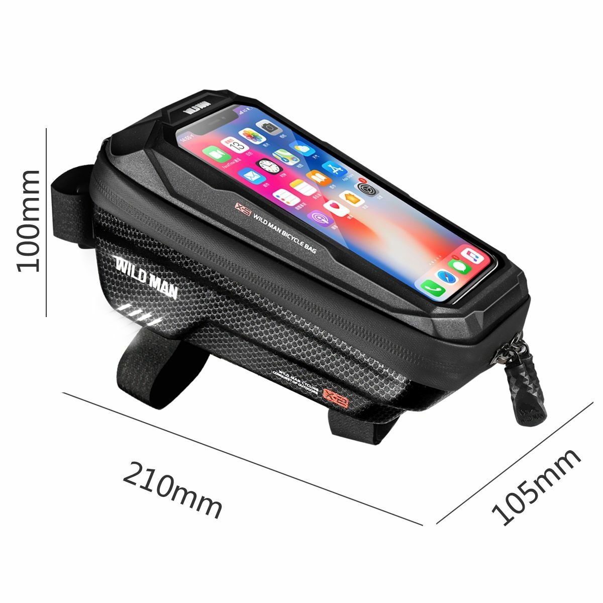 Kép 2/10 - WILDMAN Bicycle Bag X2 vázra szerelhető, vízálló, merevfalú kerékpáros táska telefontartóval, 4.7-6.5", 1L, fekete WILDMAN-X2-1L
