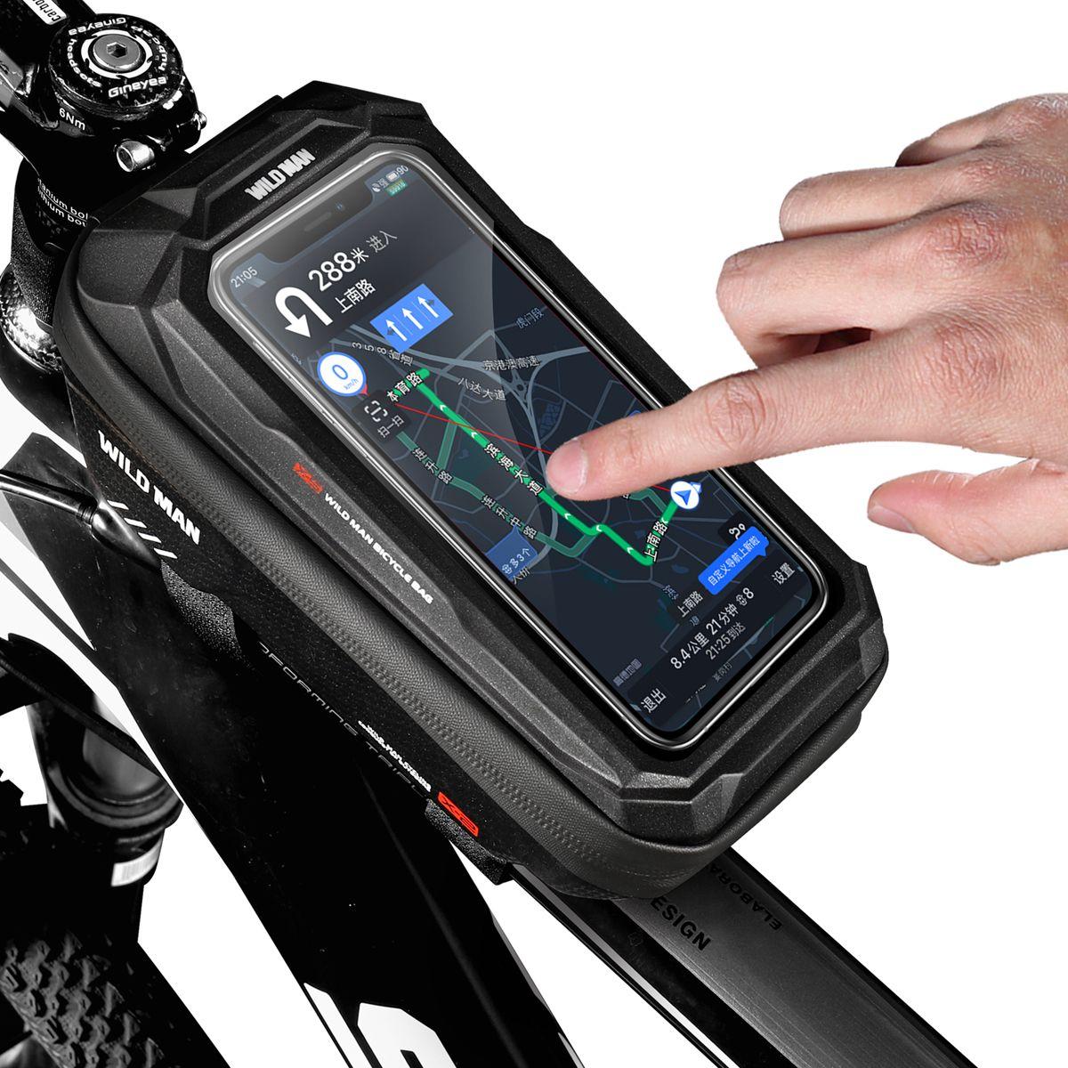 Kép 3/10 - WILDMAN Bicycle Bag X2 vázra szerelhető, vízálló, merevfalú kerékpáros táska telefontartóval, 4.7-6.5", 1L, fekete WILDMAN-X2-1L