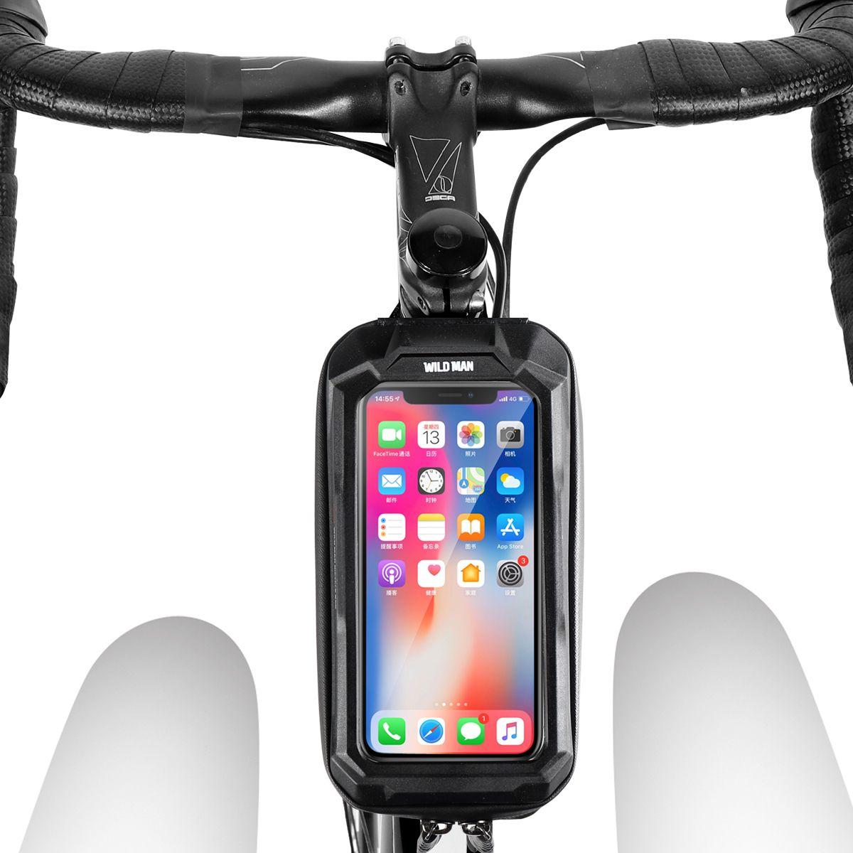 Kép 8/10 - WILDMAN Bicycle Bag X2 vázra szerelhető, vízálló, merevfalú kerékpáros táska telefontartóval, 4.7-6.5", 1L, fekete WILDMAN-X2-1L