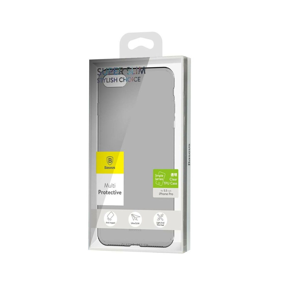 Baseus iPhone 8/7 Plus tok, Simple series, (töltő csatlakozó nyilás lezáróval), átlátszó, fekete (ARAPIPH7P-A01)