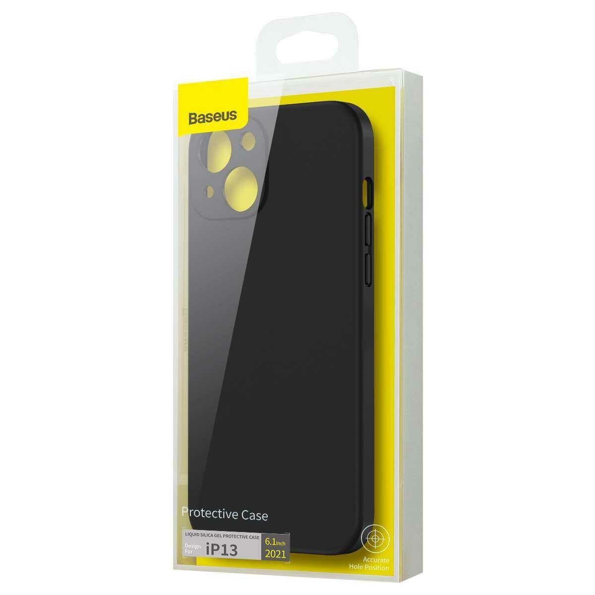 Kép 1/19 - Baseus iPhone 13 tok, Liquid Silica Gel Protective, fekete (ARYT000001)
