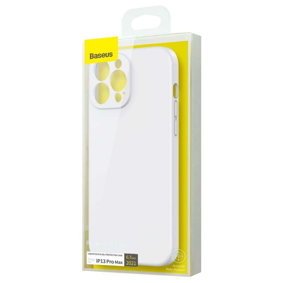 Kép 1/19 - Baseus iPhone 13 Pro Max tok, Liquid Silica Gel Protective, fehér (ARYT000502)