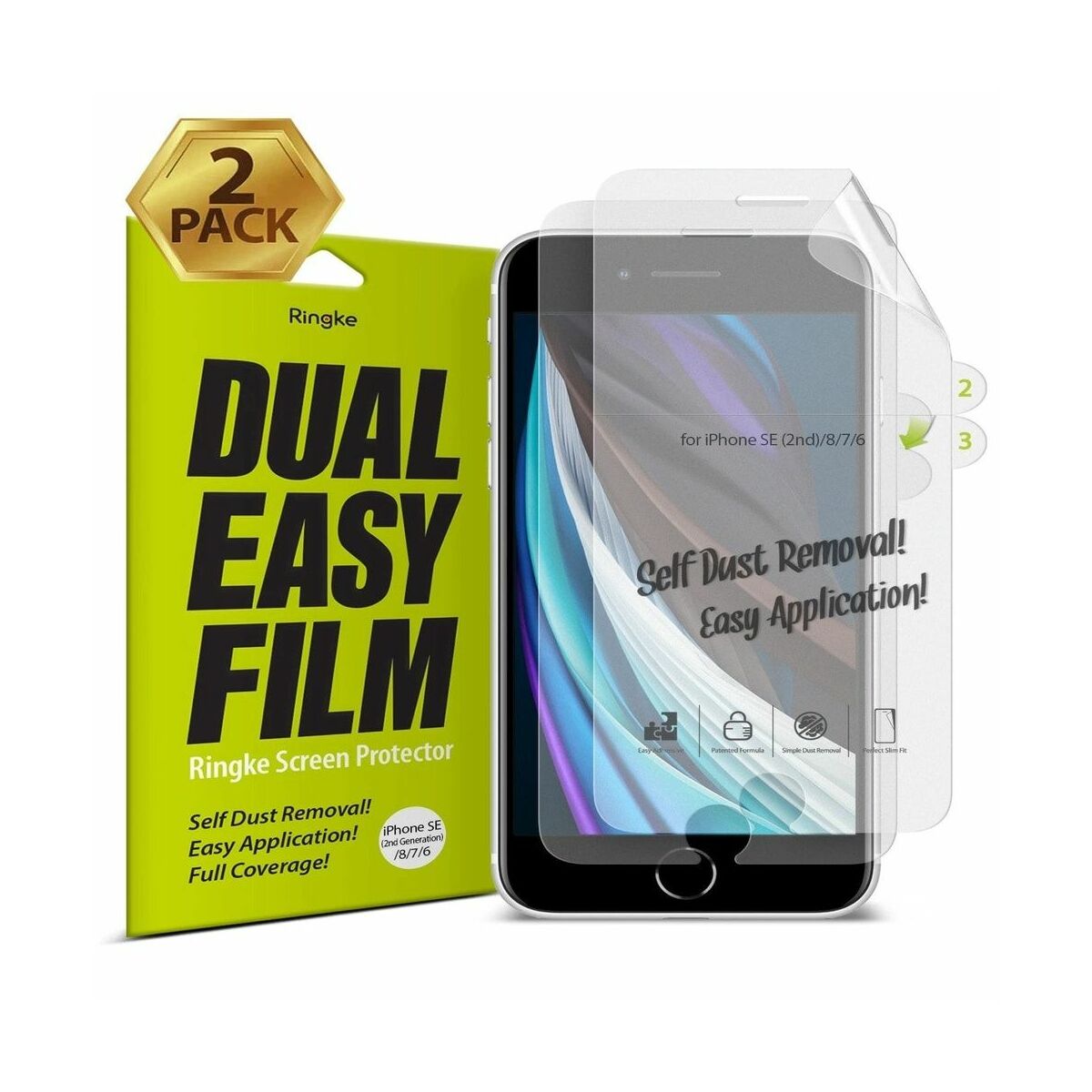 Kép 1/9 - Ringke iPhone SE 2020 kijelzővédő üveg, Dual Easy Full (1+1 csomag), Átlátszó
